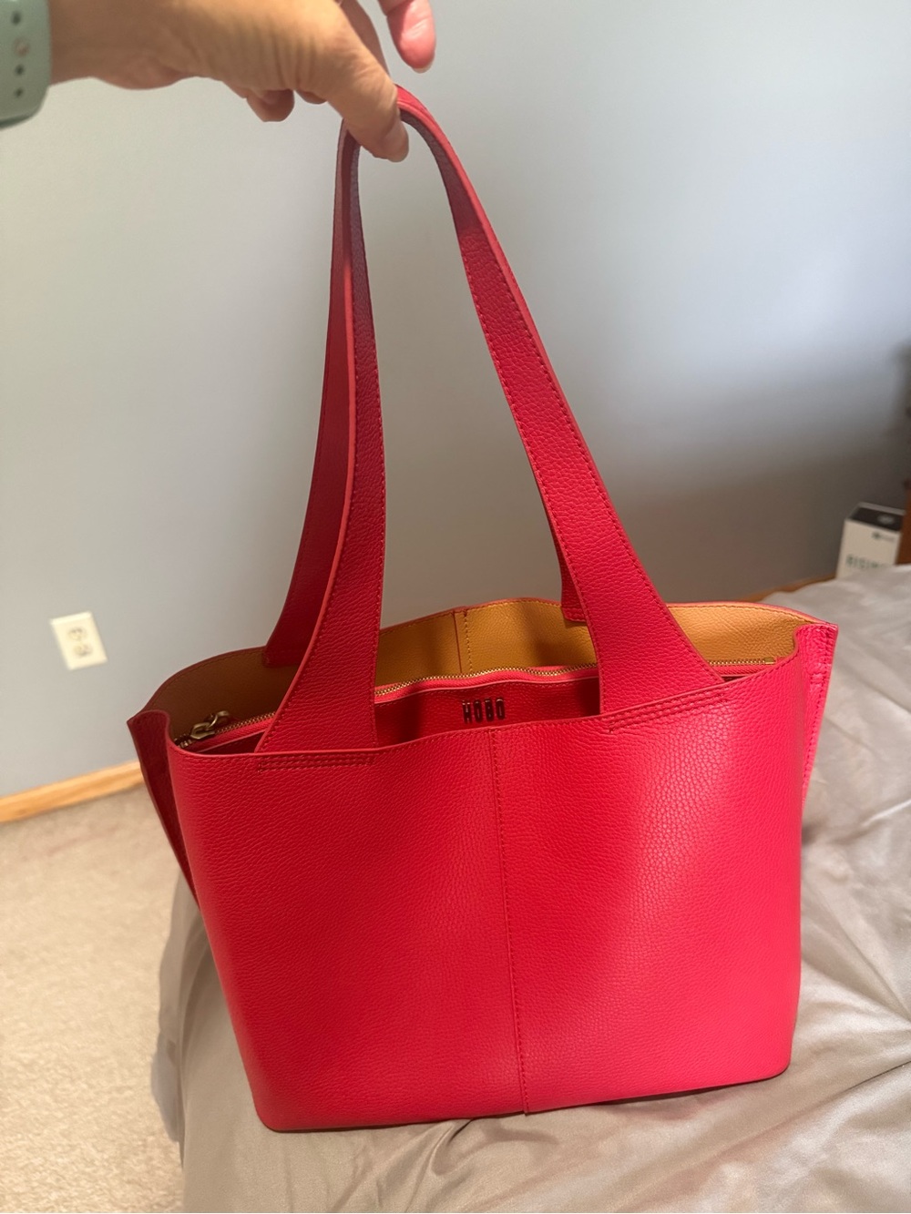 HOBO Medium Vida Red Leather Tote with Contrasting Tan Interior